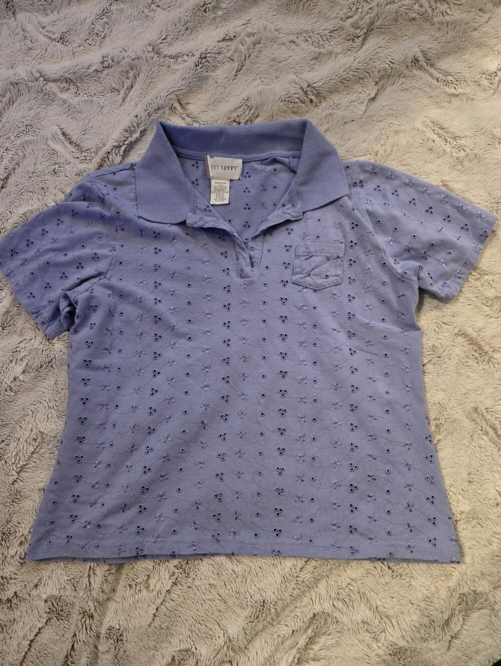 Sport Savvy Periwinkle Blue Eyelet Polo Shirt [Medium] Coquette Boxy Crop Cute